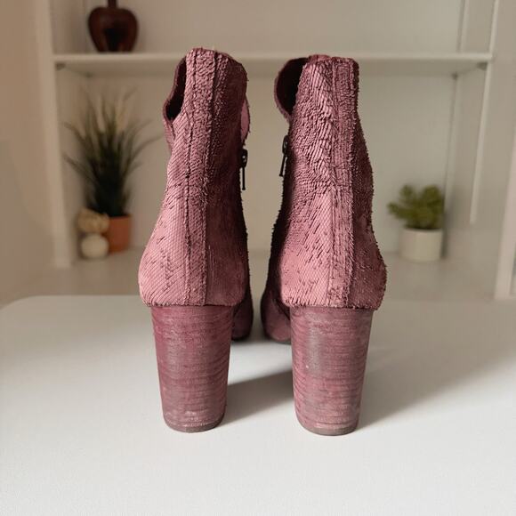 Seychelles Burgundy Tulip-Trim Prop Textured Leather Heeled Ankle Booties 8.5 - Picture 6 of 7